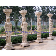 Stone Marble Roman Column Pillar with Roman Sculpture (QCM111)